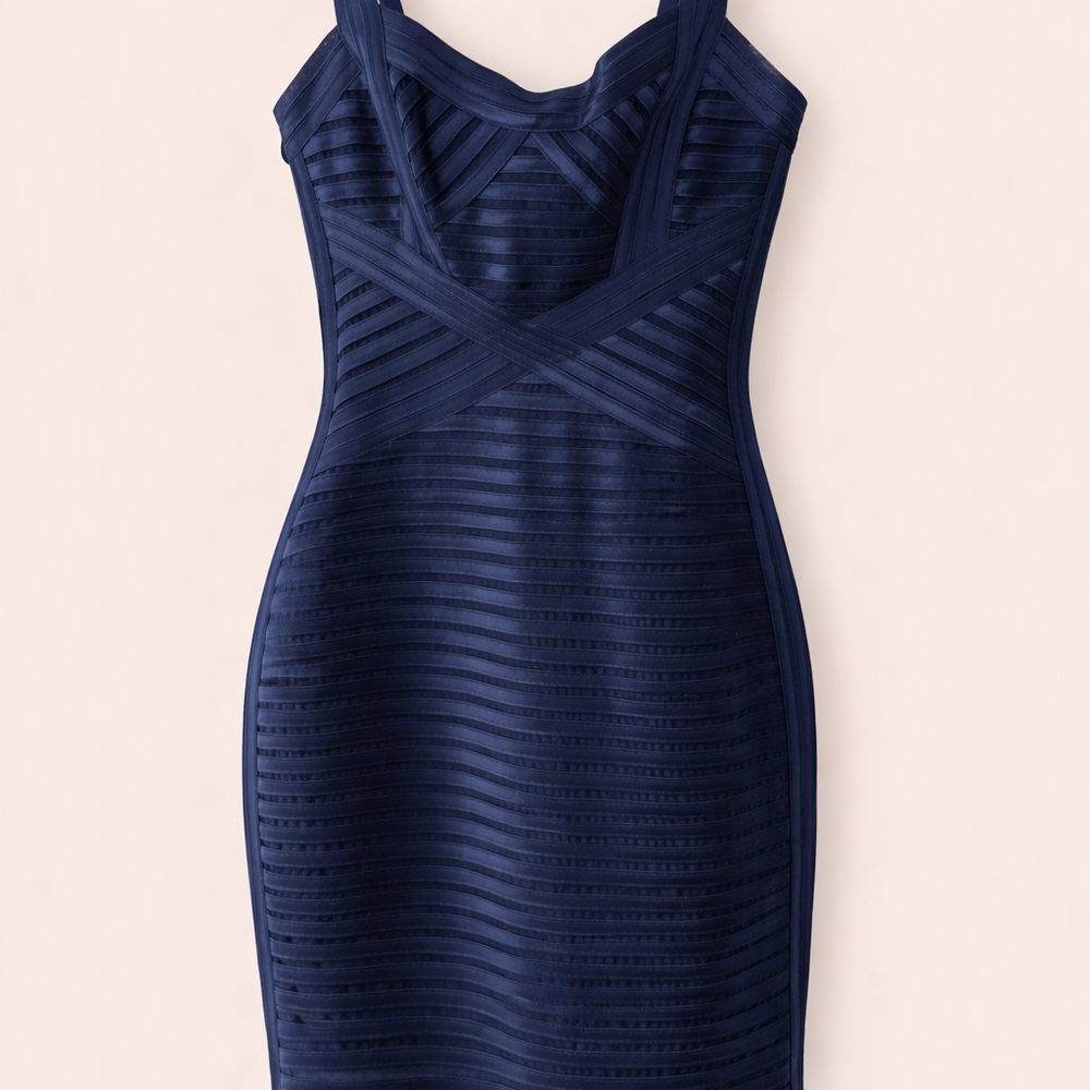 Elegant Navy Blue Bandage Dress